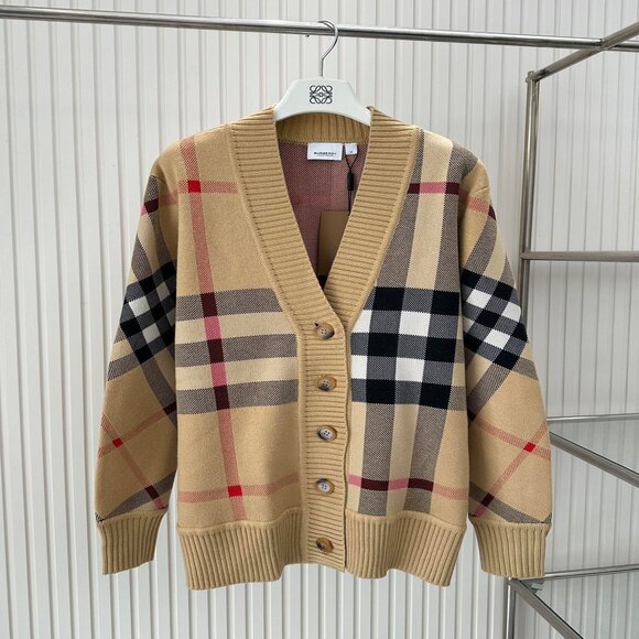 Burberry - Check Wool Cashmere Jacquard Cardigan - Picture 2 of 11